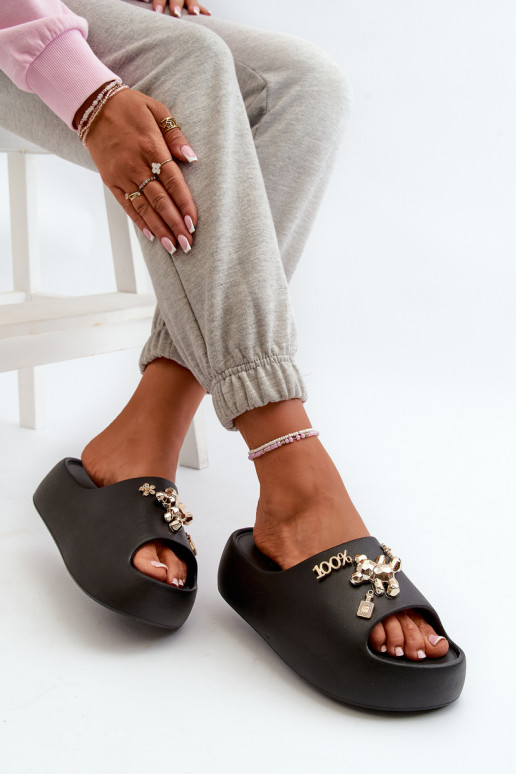 Moteriškos šlepetės Lengva Lengvos šlepetės su gražiomis detalėmis juodos spalvos Orchia