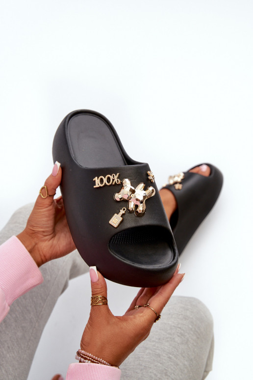 Moteriškos šlepetės Lengva Lengvos šlepetės su gražiomis detalėmis juodos spalvos Orchia