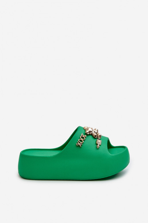 Moteriškos šlepetės Lengva Lengvos šlepetės su gražiomis detalėmis žalios spalvos Orchia