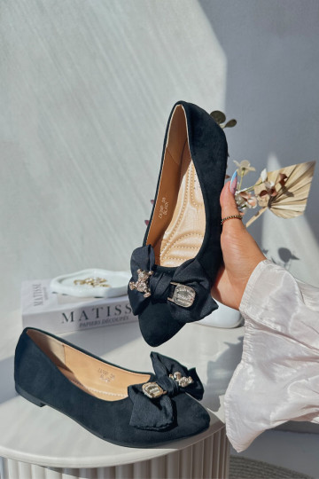 Moteriškos Eko Zomšinės balerinos su kaspinais I Broszką juodos spalvos Satris 2