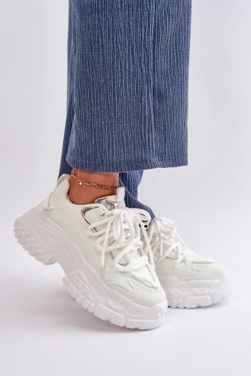 Sneakers modelio batai Moteriškas su madingais masyviais padais baltos spalvos Nevela