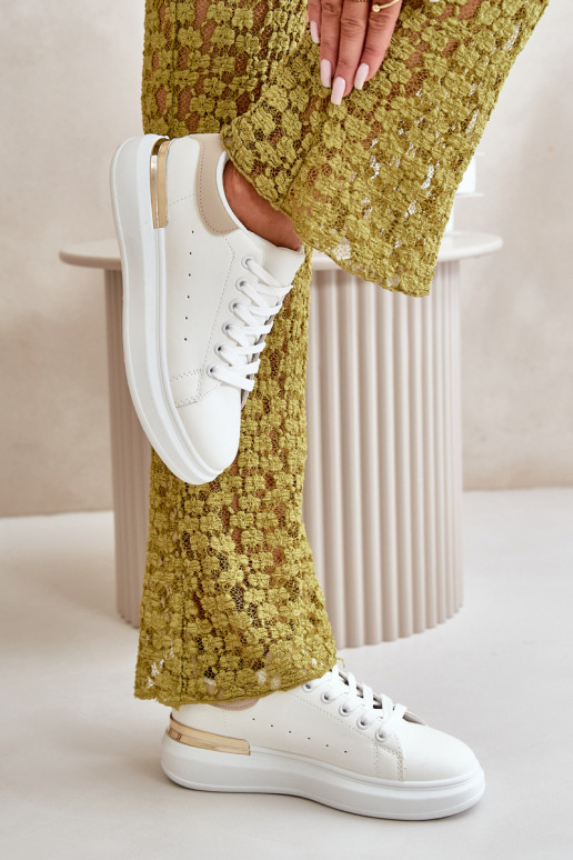 Žemas Laisvalaikio bateliai su platforma iš eko odos Baltos-smėlio spalvos Nevelena Žemas Laisvalaikio bateliai su platforma iš eko odos Baltos-smėlio spalvos Nevelena