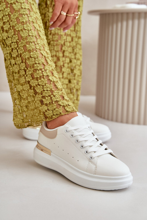 Žemas Laisvalaikio bateliai su platforma iš eko odos Baltos-smėlio spalvos Nevelena Žemas Laisvalaikio bateliai su platforma iš eko odos Baltos-smėlio spalvos Nevelena