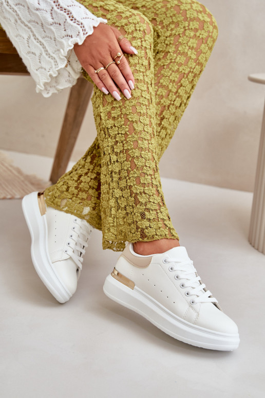 Žemas Laisvalaikio bateliai su platforma iš eko odos Baltos-smėlio spalvos Nevelena Žemas Laisvalaikio bateliai su platforma iš eko odos Baltos-smėlio spalvos Nevelena