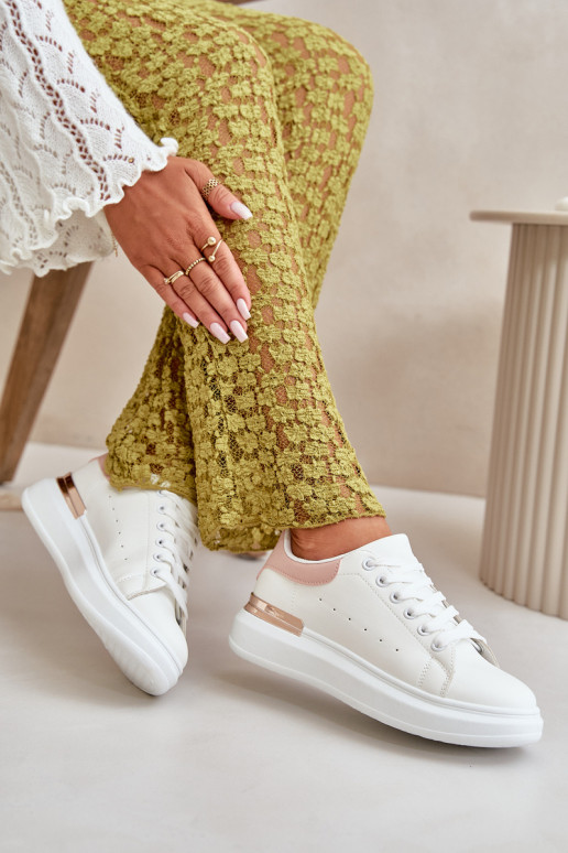 Žemas Laisvalaikio bateliai su platforma iš eko odos Baltos-rožinės Nevelena