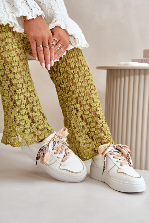 Sneakers modelio batai Moteriškas su platforma Su puošniais Suvarstymasm baltos spalvos Mistra