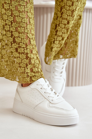 Sneakers modelio batai Moteriškas su platforma Su puošniais Suvarstymasm baltos spalvos Mistra 2