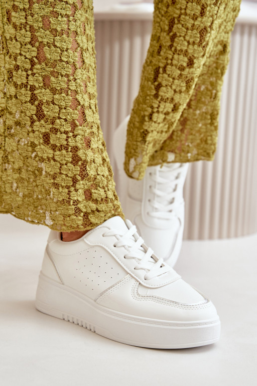 Sneakers modelio batai Moteriškas su platforma Su puošniais Suvarstymasm baltos spalvos Mistra