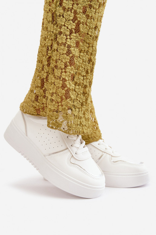 Sneakers modelio batai Moteriškas su platforma Su puošniais Suvarstymasm baltos spalvos Mistra