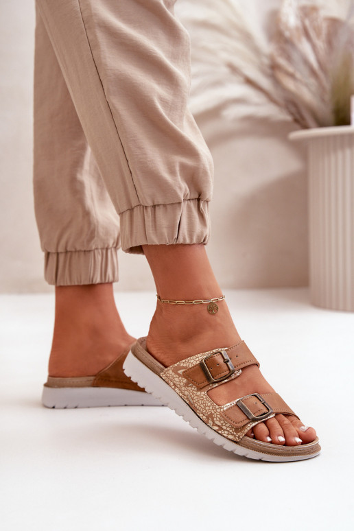 Moteriškas Patogios šlepetės su sagtimis Inblu CN000033 rudos spalvos