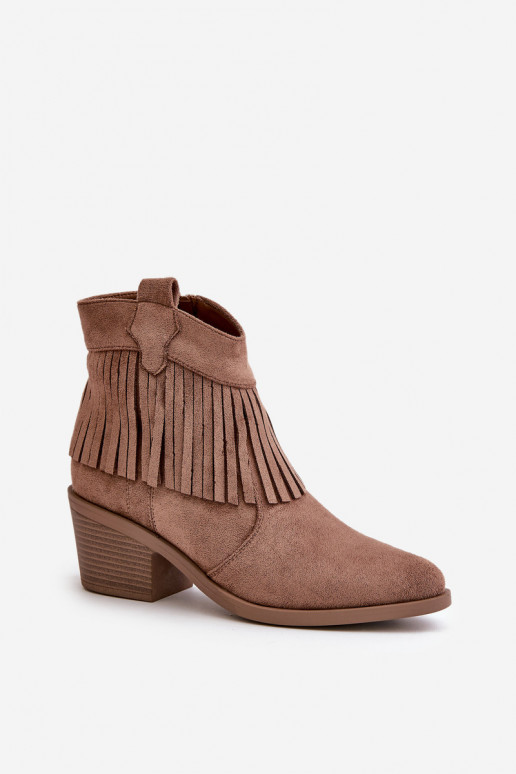 kaubojiško stiliaus aulinukai Moteriškas Į Pilį iš eko zomšosoĮe rudos spalvos S.Barski HY42-127 kaubojiško stiliaus aulinukai Moteriškas Į Pilį iš eko zomšosoĮe rudos spalvos S.Barski HY42-127