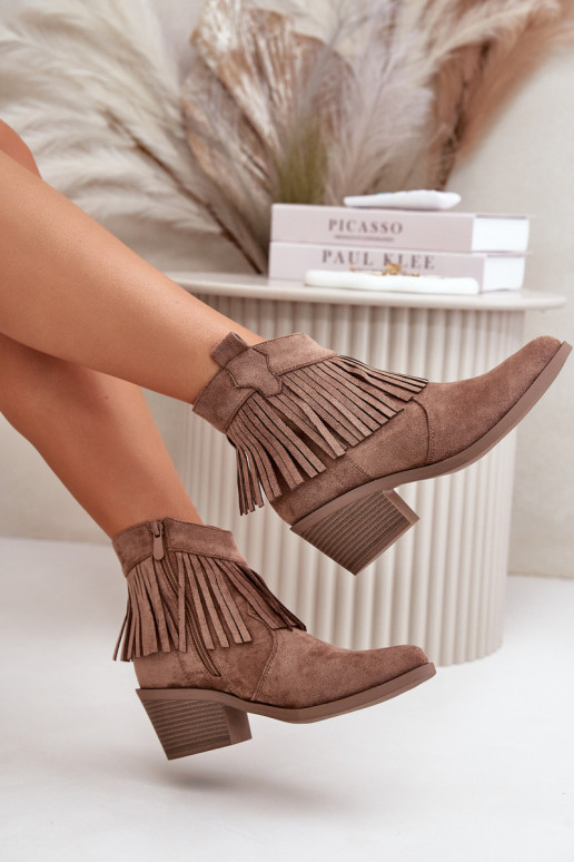 kaubojiško stiliaus aulinukai Moteriškas Į Pilį iš eko zomšosoĮe rudos spalvos S.Barski HY42-127 kaubojiško stiliaus aulinukai Moteriškas Į Pilį iš eko zomšosoĮe rudos spalvos S.Barski HY42-127