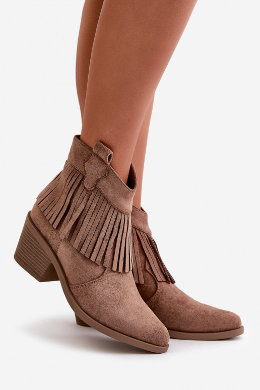 kaubojiško stiliaus aulinukai Moteriškas Į Pilį iš eko zomšosoĮe rudos spalvos S.Barski HY42-127 kaubojiško stiliaus aulinukai Moteriškas Į Pilį iš eko zomšosoĮe rudos spalvos S.Barski HY42-127