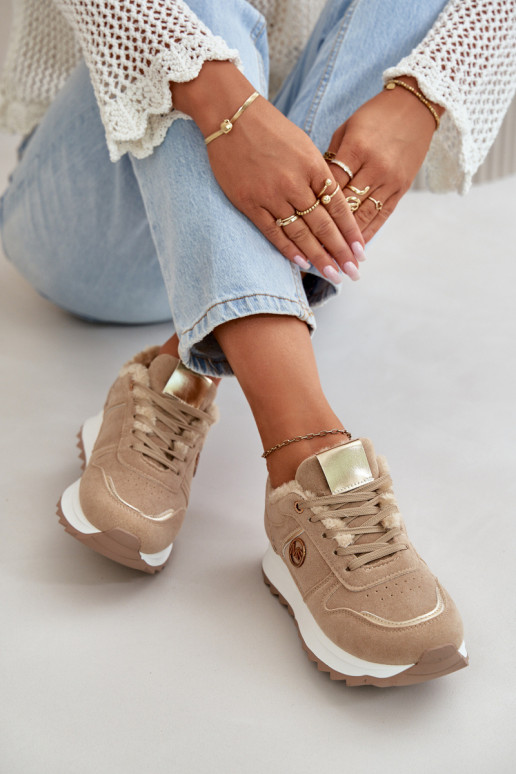 sportiniai bateliai Moteriškas pašiltinti su kailiuku viduje su platforma chaki spalvos Lerisas