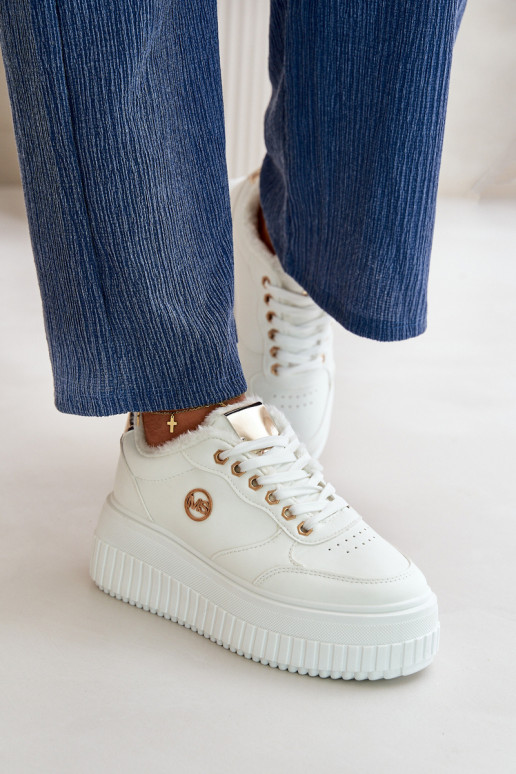 Sneakers modelio batai sportiniai bateliai Moteriškas pašiltinti su madingais masyviais padais baltos spalvos Ardiela