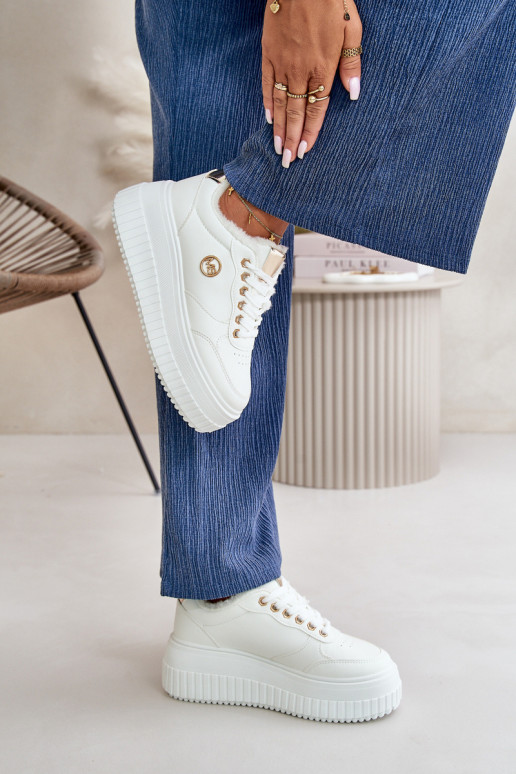 Sneakers modelio batai sportiniai bateliai Moteriškas pašiltinti su madingais masyviais padais baltos spalvos Ardiela