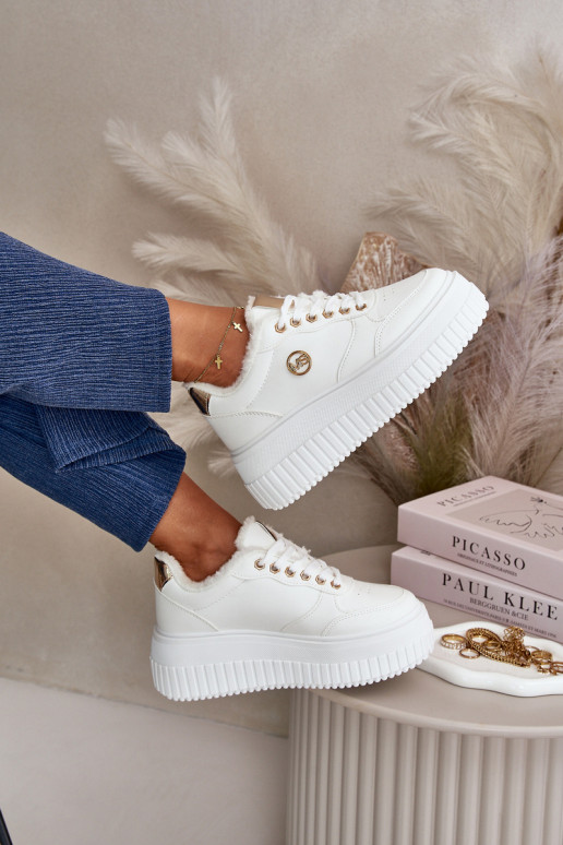 Sneakers modelio batai sportiniai bateliai Moteriškas pašiltinti su madingais masyviais padais baltos spalvos Ardiela