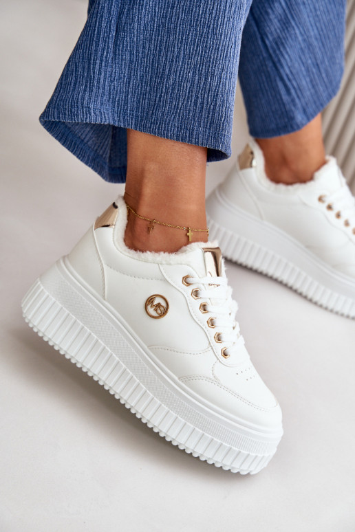 Sneakers modelio batai sportiniai bateliai Moteriškas pašiltinti su madingais masyviais padais baltos spalvos Ardiela