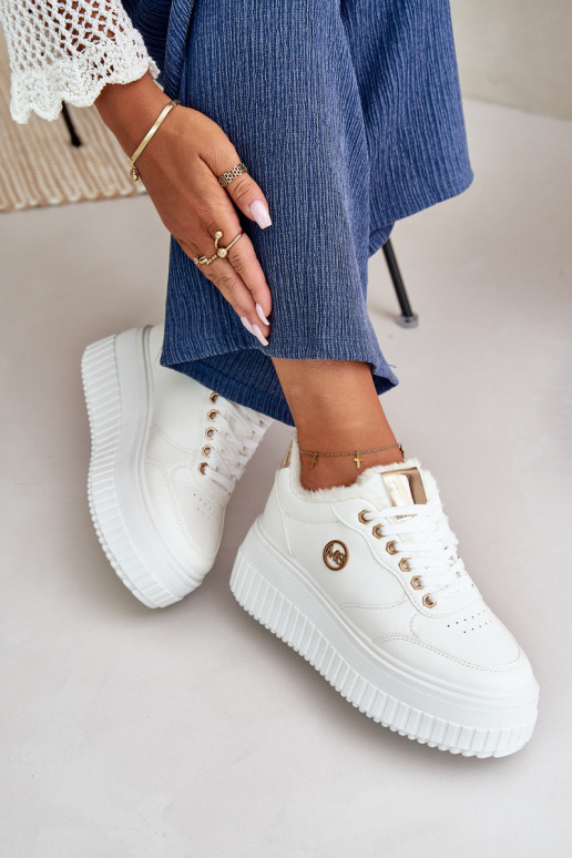 Sneakers modelio batai sportiniai bateliai Moteriškas pašiltinti su madingais masyviais padais baltos spalvos Ardiela