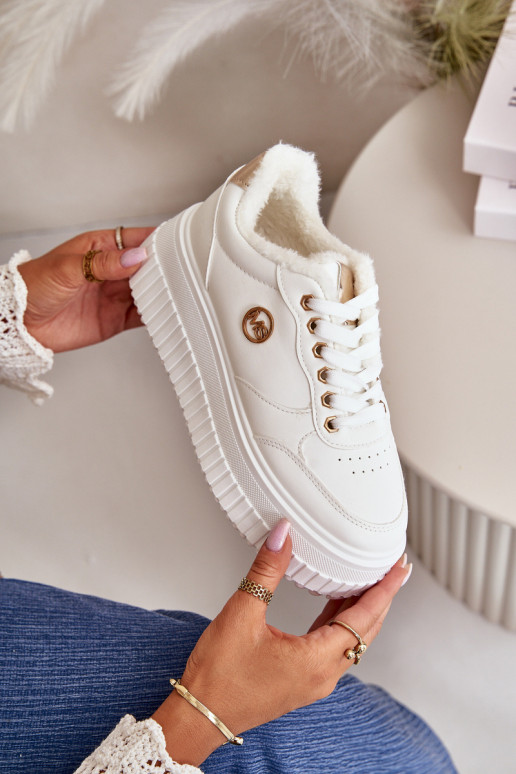 Sneakers modelio batai sportiniai bateliai Moteriškas pašiltinti su madingais masyviais padais baltos spalvos Ardiela