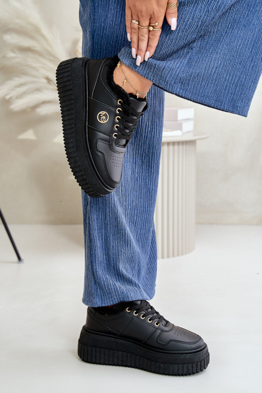Sneakers modelio batai sportiniai bateliai Moteriškas pašiltinti su madingais masyviais padais juodos spalvos Verissha