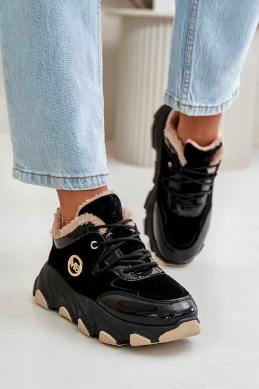 Moteriškas sportiniai bateliai su raišteliais pašiltinti su platforma juodos spalvos Biaola Moteriškas sportiniai bateliai su raišteliais pašiltinti su platforma juodos spalvos Biaola