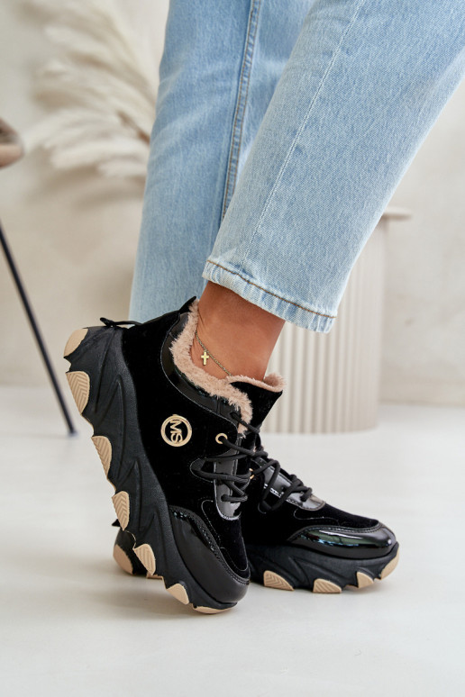 Moteriškas sportiniai bateliai su raišteliais pašiltinti su platforma juodos spalvos Biaola Moteriškas sportiniai bateliai su raišteliais pašiltinti su platforma juodos spalvos Biaola