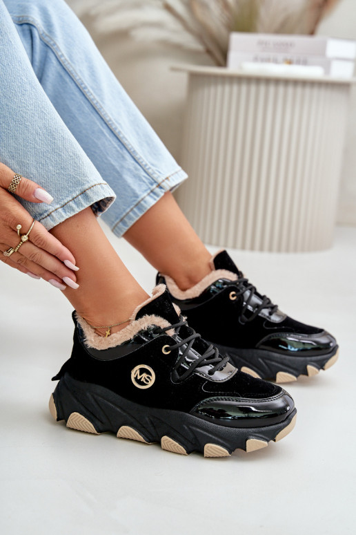 Moteriškas sportiniai bateliai su raišteliais pašiltinti su platforma juodos spalvos Biaola Moteriškas sportiniai bateliai su raišteliais pašiltinti su platforma juodos spalvos Biaola