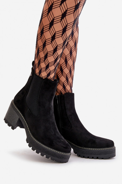 Moteriški aulinukai pašiltinti su kulniukais iš eko zomšosoĮe juodos spalvos Irissinae Moteriški aulinukai pašiltinti su kulniukais iš eko zomšosoĮe juodos spalvos Irissinae