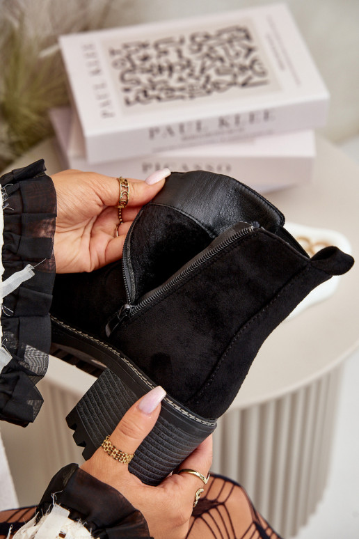 Moteriški aulinukai pašiltinti su kulniukais iš eko zomšosoĮe juodos spalvos Irissinae Moteriški aulinukai pašiltinti su kulniukais iš eko zomšosoĮe juodos spalvos Irissinae