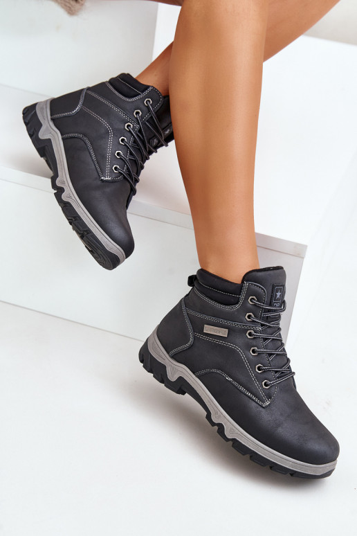 žygio batai vyrams pašiltinti iš eko odos tamsiai mėlynos spalvos Neramia