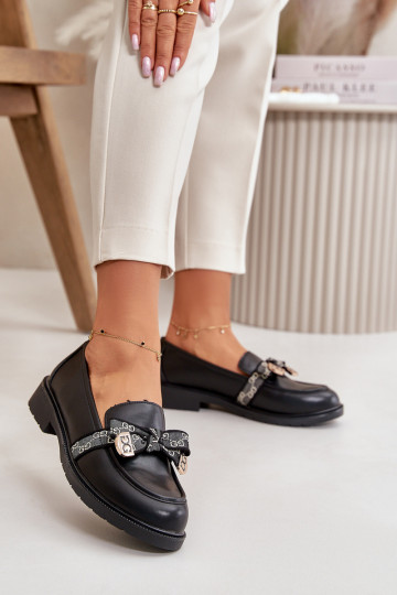 Moteriškas Mokasinai su kaspinais S.Barski HY42-331 juodos spalvos