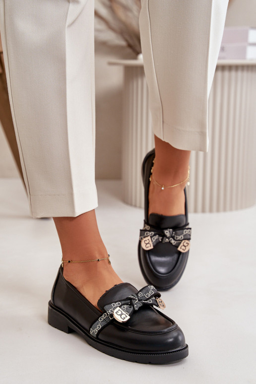 Moteriškas Mokasinai su kaspinais S.Barski HY42-331 juodos spalvos