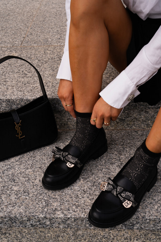 Moteriškas Mokasinai su kaspinais S.Barski HY42-331 juodos spalvos