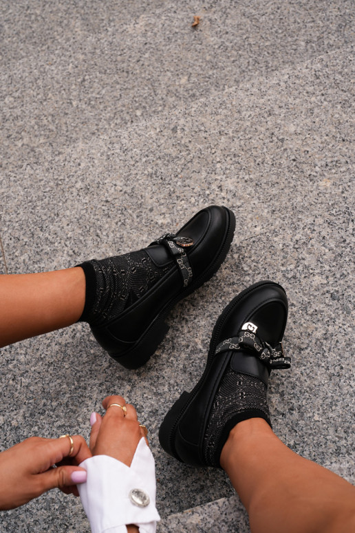 Moteriškas Mokasinai su kaspinais S.Barski HY42-331 juodos spalvos