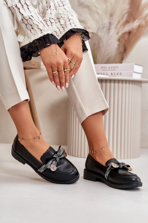 Moteriškas Mokasinai su kaspinais S.Barski HY42-331 juodos spalvos