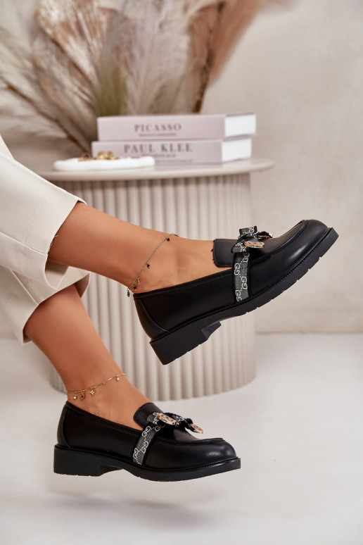 Moteriškas Mokasinai su kaspinais S.Barski HY42-331 juodos spalvos