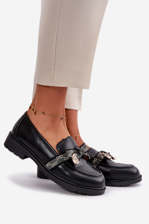 Moteriškas Mokasinai su kaspinais S.Barski HY42-331 juodos spalvos