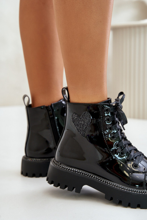 su lako efektu Moteriški aulinukai Į Pilį Su puošniais su širdelėmism juodos spalvos Obeena su lako efektu Moteriški aulinukai Į Pilį Su puošniais su širdelėmism juodos spalvos Obeena