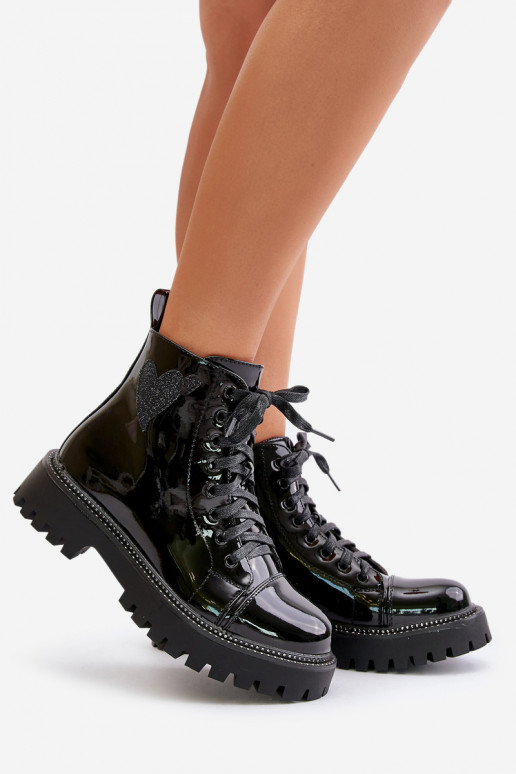 su lako efektu Moteriški aulinukai Į Pilį Su puošniais su širdelėmism juodos spalvos Obeena su lako efektu Moteriški aulinukai Į Pilį Su puošniais su širdelėmism juodos spalvos Obeena