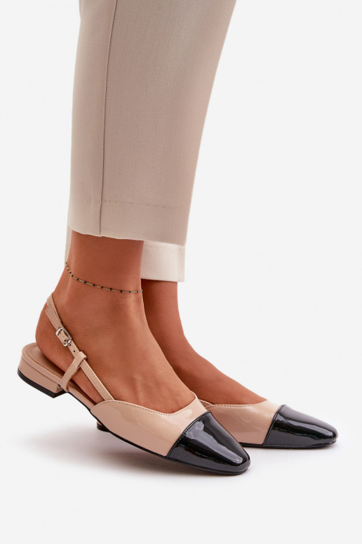 Lakuotos balerinos Ant žemo kulno su atviru kulnu smėlio spalvos Kairael