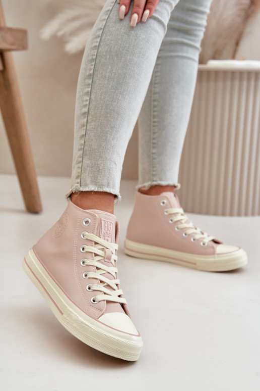 Laisvalaikio bateliai pašiltinti iš eko odos rožinės spalvos Big Star OO274933