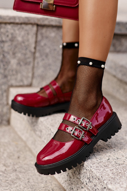 batai Moteriškas su juostelėmis su lako efektu bordo spalvos Terione batai Moteriškas su juostelėmis su lako efektu bordo spalvos Terione