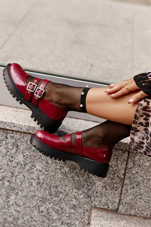 batai Moteriškas su juostelėmis su lako efektu bordo spalvos Terione batai Moteriškas su juostelėmis su lako efektu bordo spalvos Terione