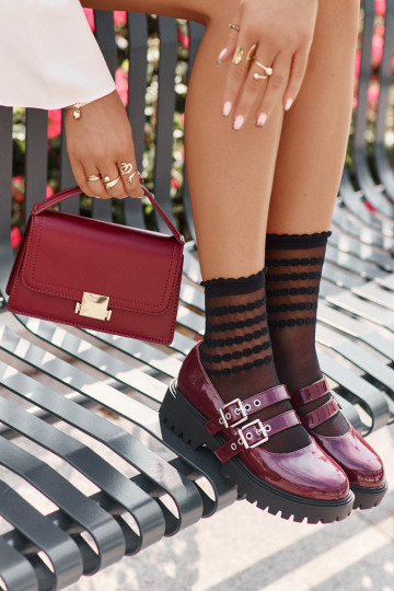 batai Moteriškas su juostelėmis su lako efektu bordo spalvos Terione 2