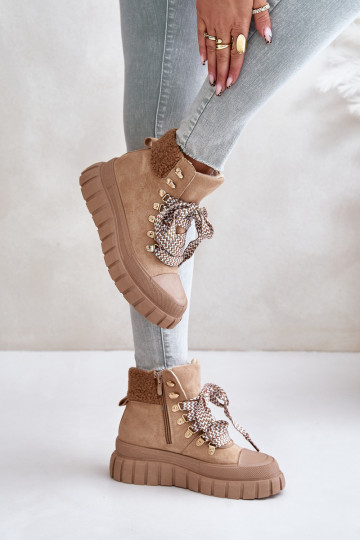 Moteriškas pašiltinti Aulinukai batai su platforma rudos spalvos Alcyhen