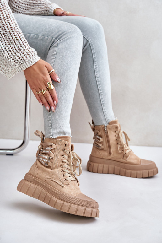 Moteriški aulinukai su platforma Su puošniais Suvarstymasm rudos spalvos Edidda