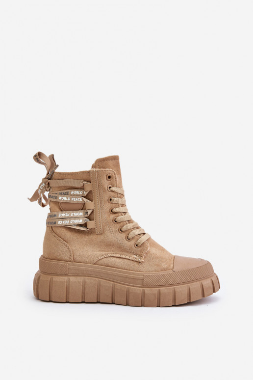 Moteriški aulinukai su platforma Su puošniais Suvarstymasm rudos spalvos Edidda