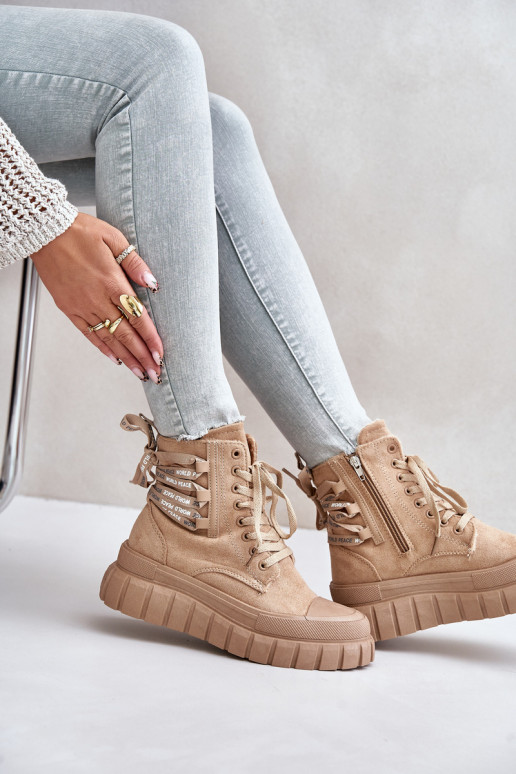 Moteriški aulinukai su platforma Su puošniais Suvarstymasm rudos spalvos Edidda