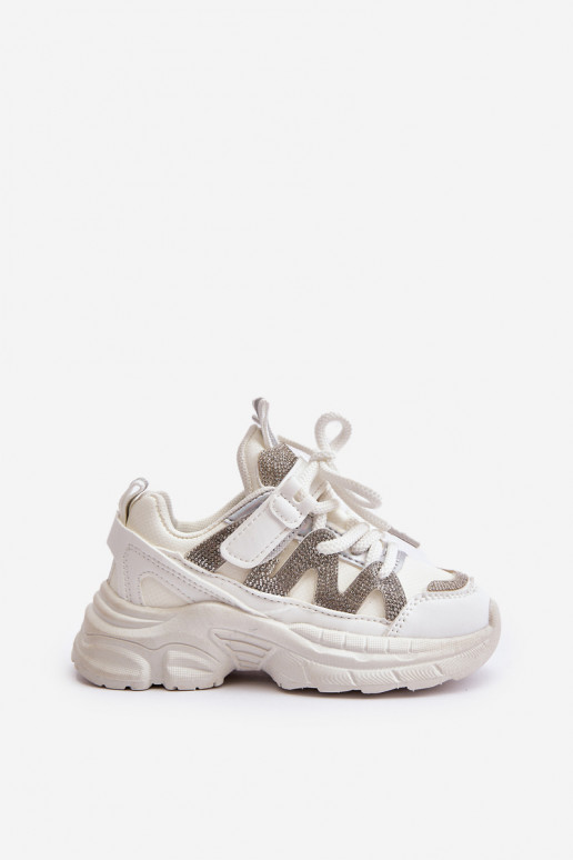 Sneakers modelio batai Vaikiški su tviskančiomis akutėmis baltos spalvos Rianalla